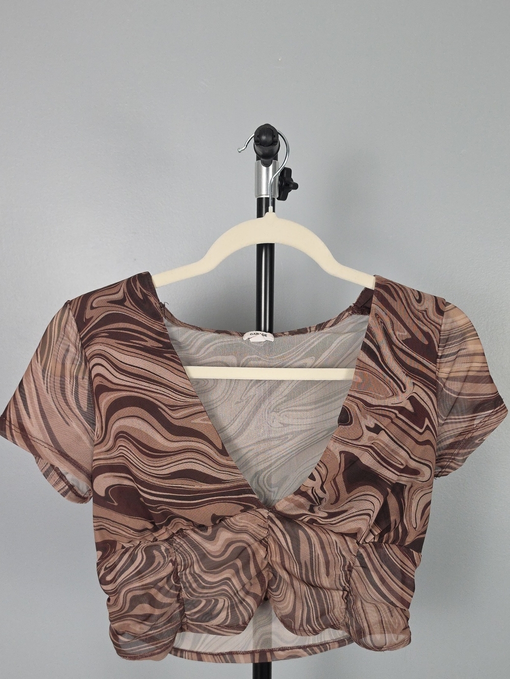 Garage Brown Marble Swirl Mesh Cropped Top- Size M
